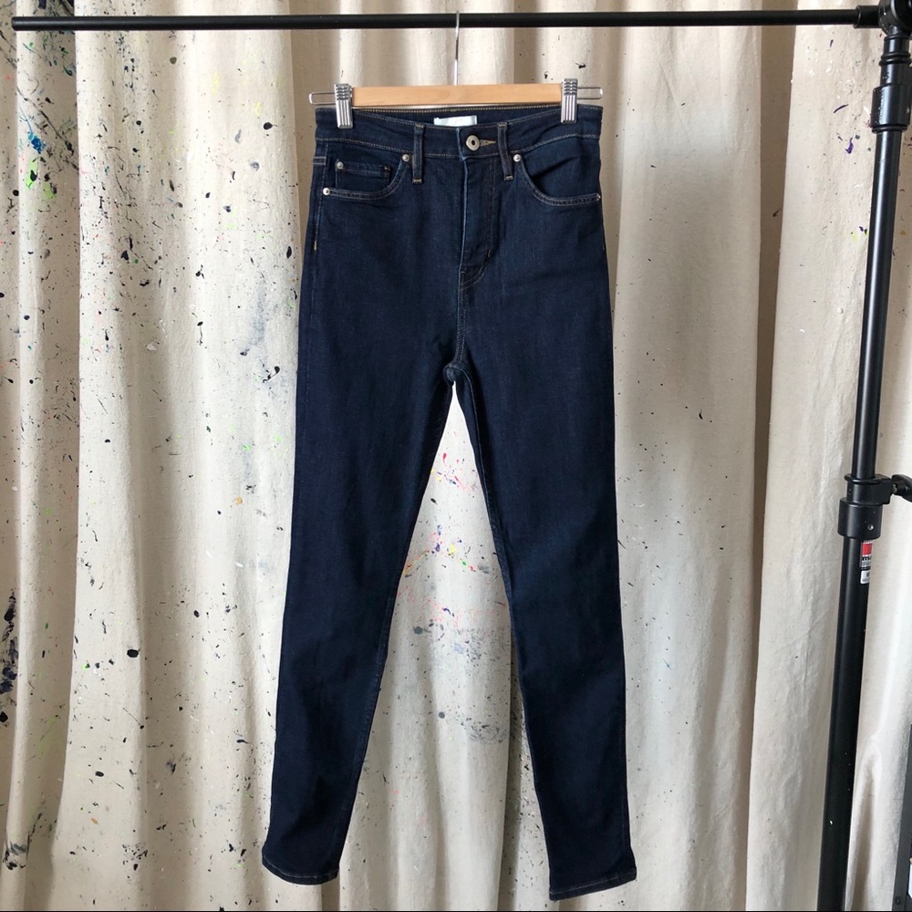High waist skinny leg jeans.